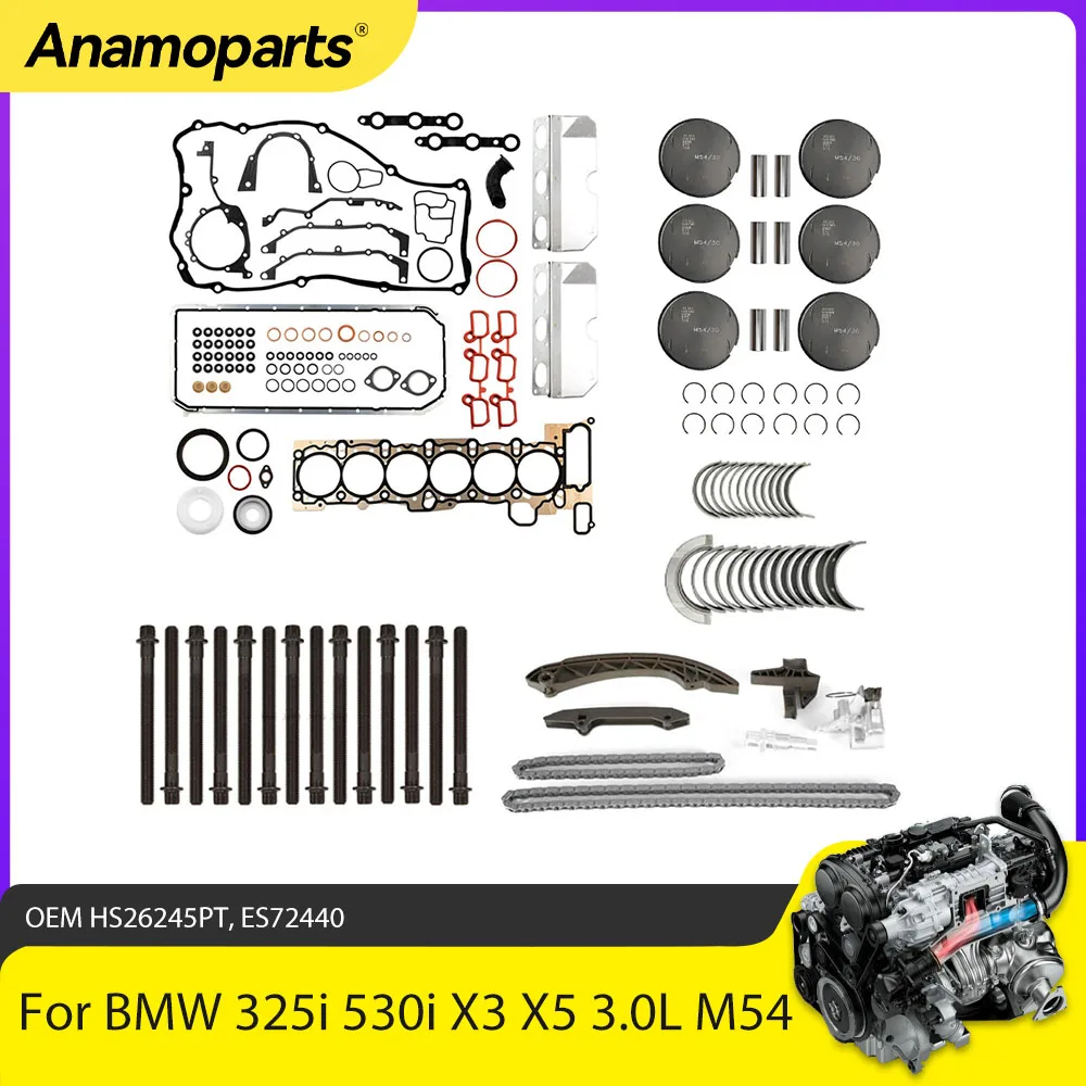 

Прокладка для ремонта двигателя, комплект поршневой цепи, комплект подшипников, подходит для 3,0 л M54B30 для BMW E39 E46 E53 E60 E83 330i X3 X5 M54 3.0L Газ