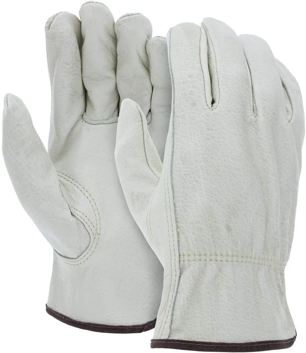 12 Pairs X-Large Heavy Duty Durable Cowhide Leather Work Gloves for Truck Driving, Warehouse, Gardening, Farming