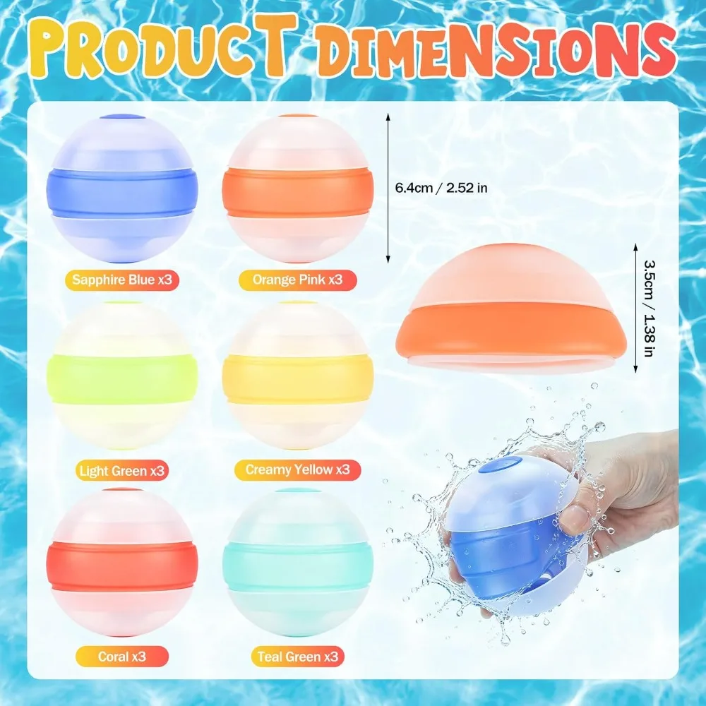 6Pcs Non-Magnetic Silicone Water Bombs Reusable Refillable Water Balloons Leak-Resistant Splash Balls for Kids