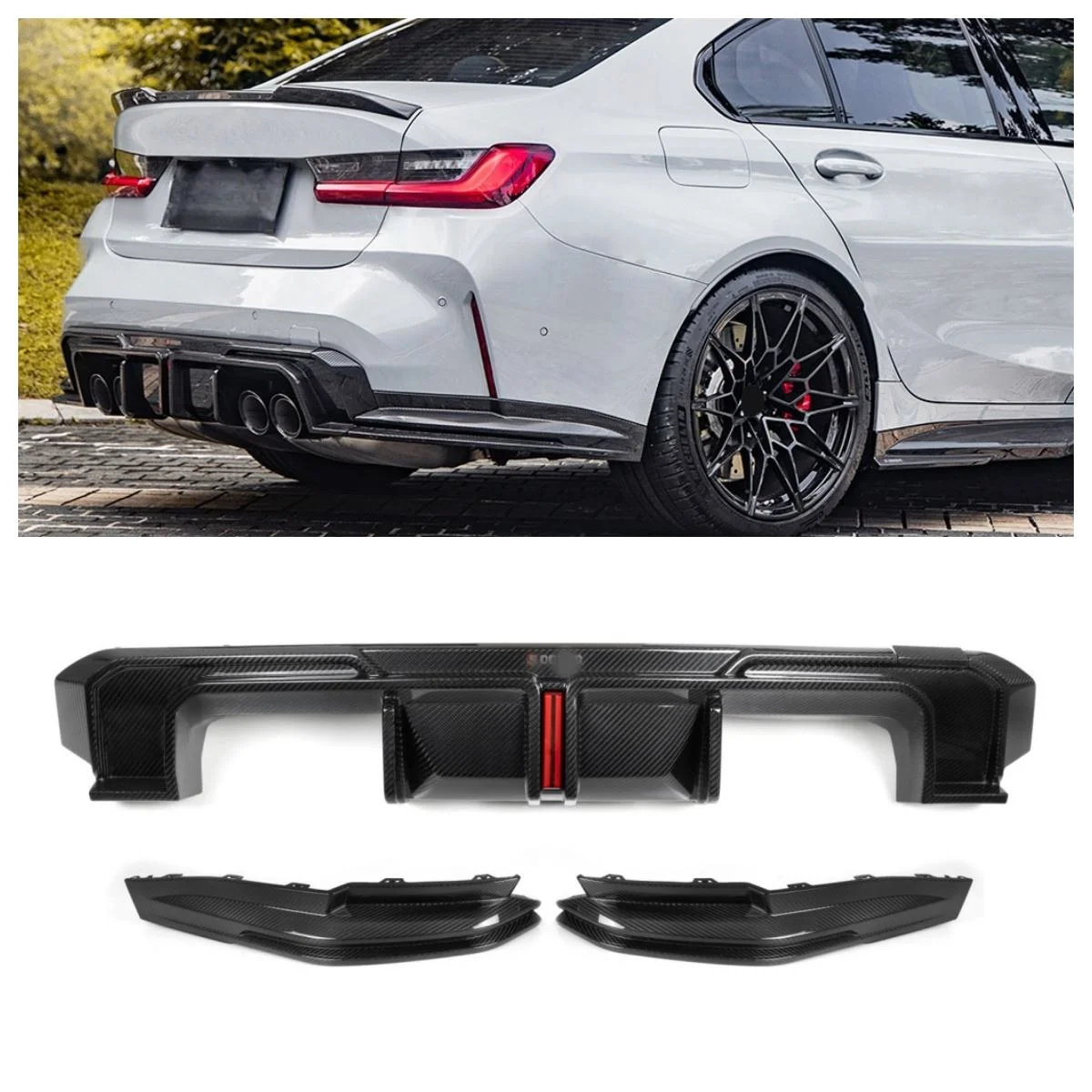 

High Quality Carbon Fiber Diffuser LED Style Rear Bumper For BMW G80 M3 G82 M4 Rear Diffuser