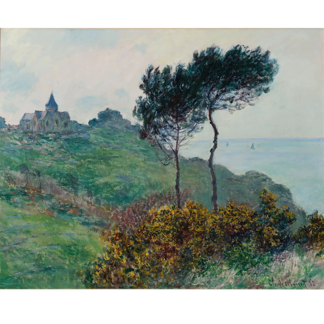 

Claude Monet paintings,The Church at Varengeville, Grey Weather,Hand painted landscape oil painting,Room decor canvas wall art