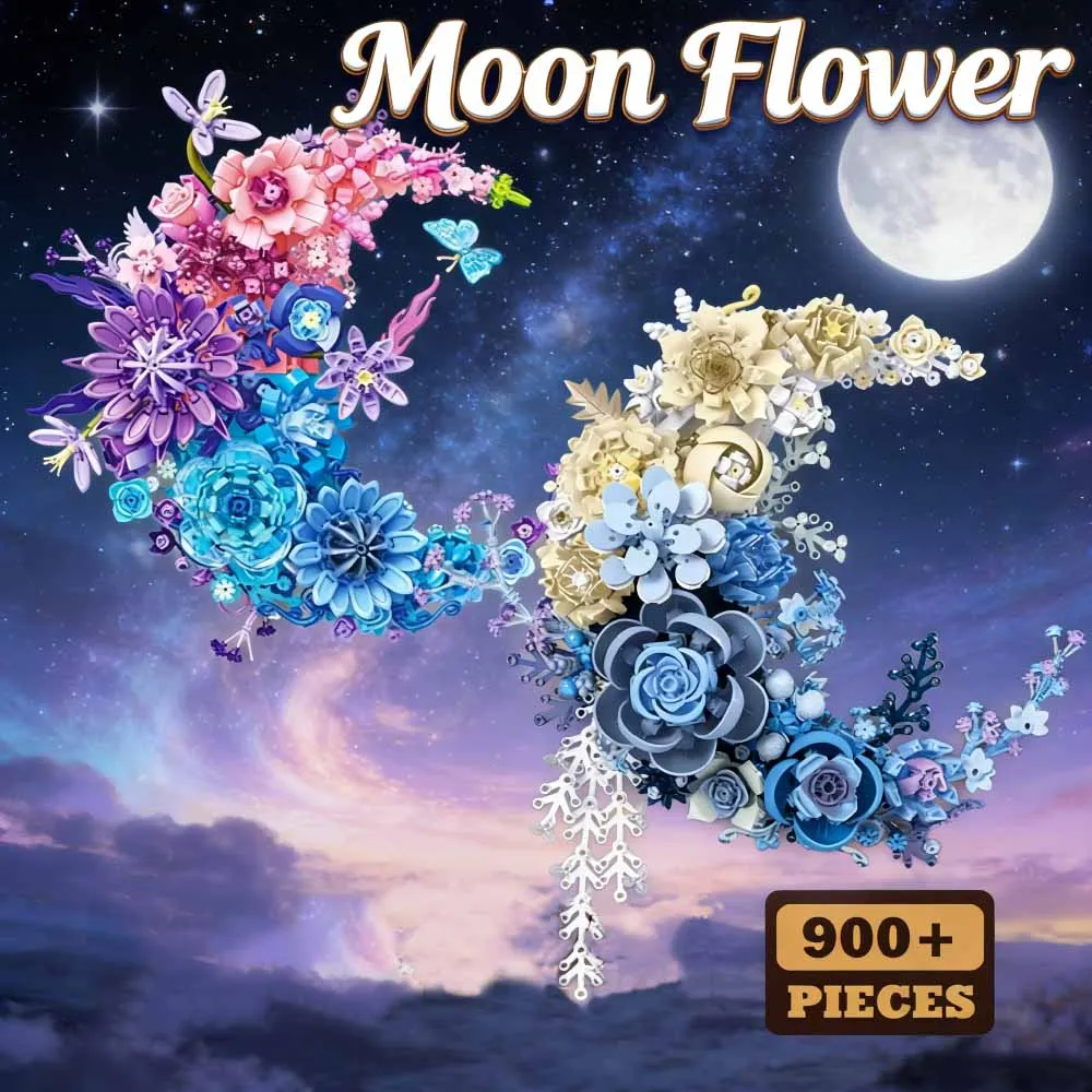 

creative Ideas Moon-shaped flower Rose Building Block bricks home decoration model toy Valentine gifts Christmas MOC 934pcs