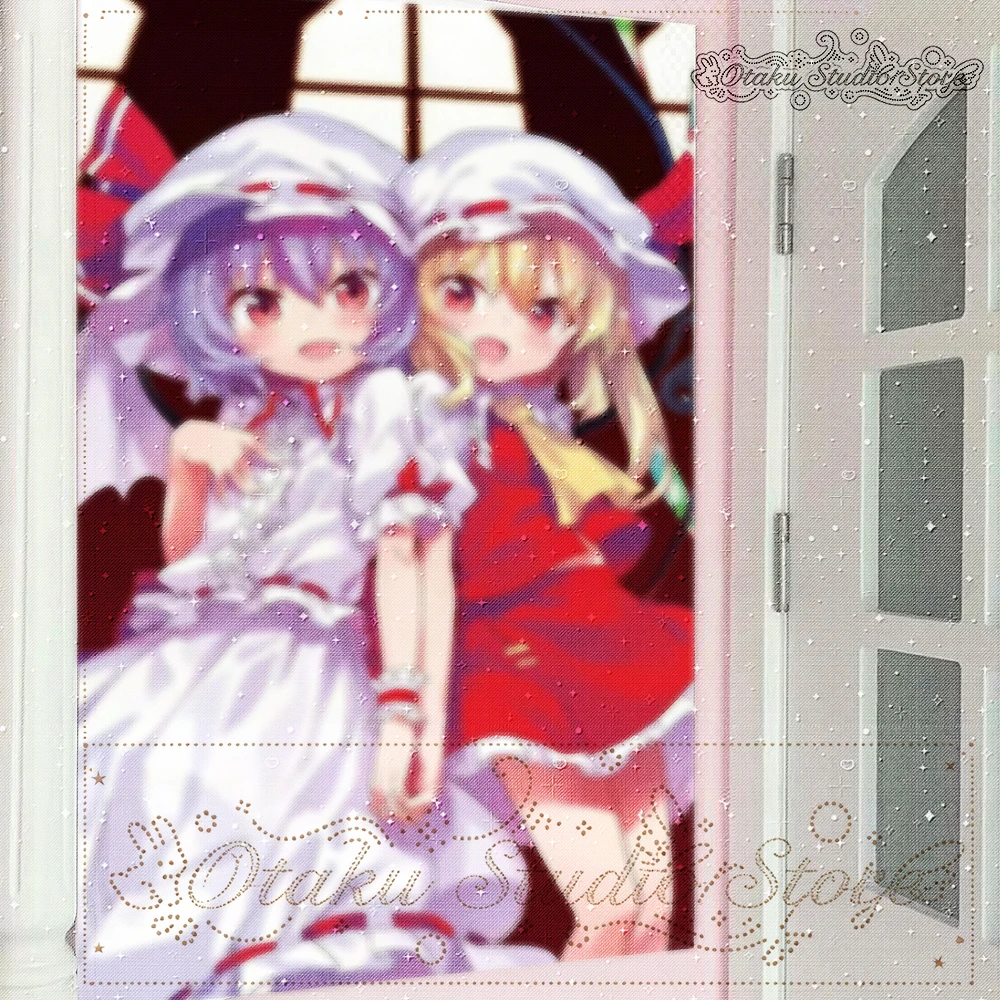 ふわふわ Twin Vampire Anime Girls Tapestry Red White Frilled Dress Wall Hanging Gothic Window Background Twin Maiden Tapestry Sweet