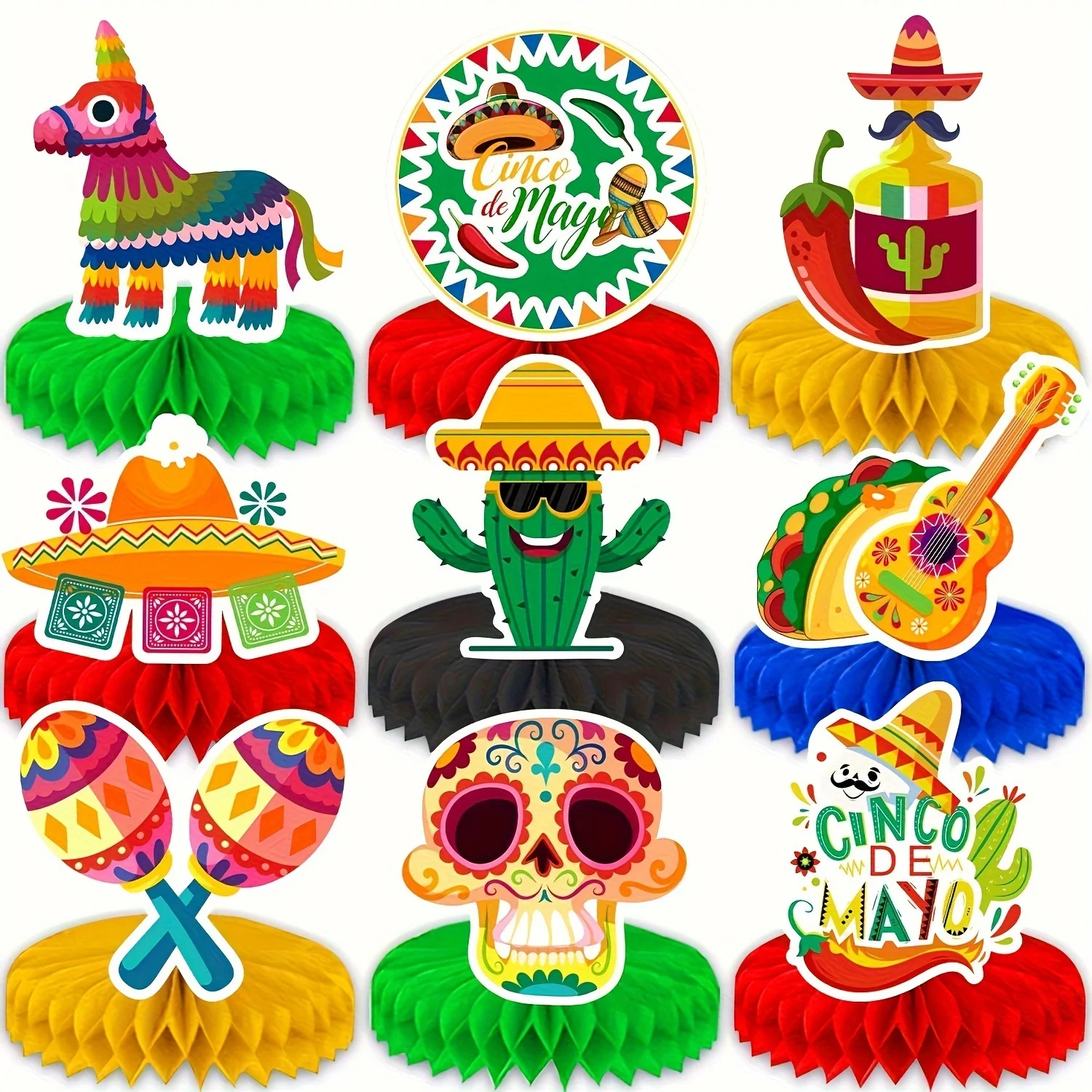 9 Uds Cinco De Fiest centro De mesa De panal Fiesta Taco suministros De Fiesta tema mexicano Fiesta favores De Fiesta Cinco De Mayo Deco