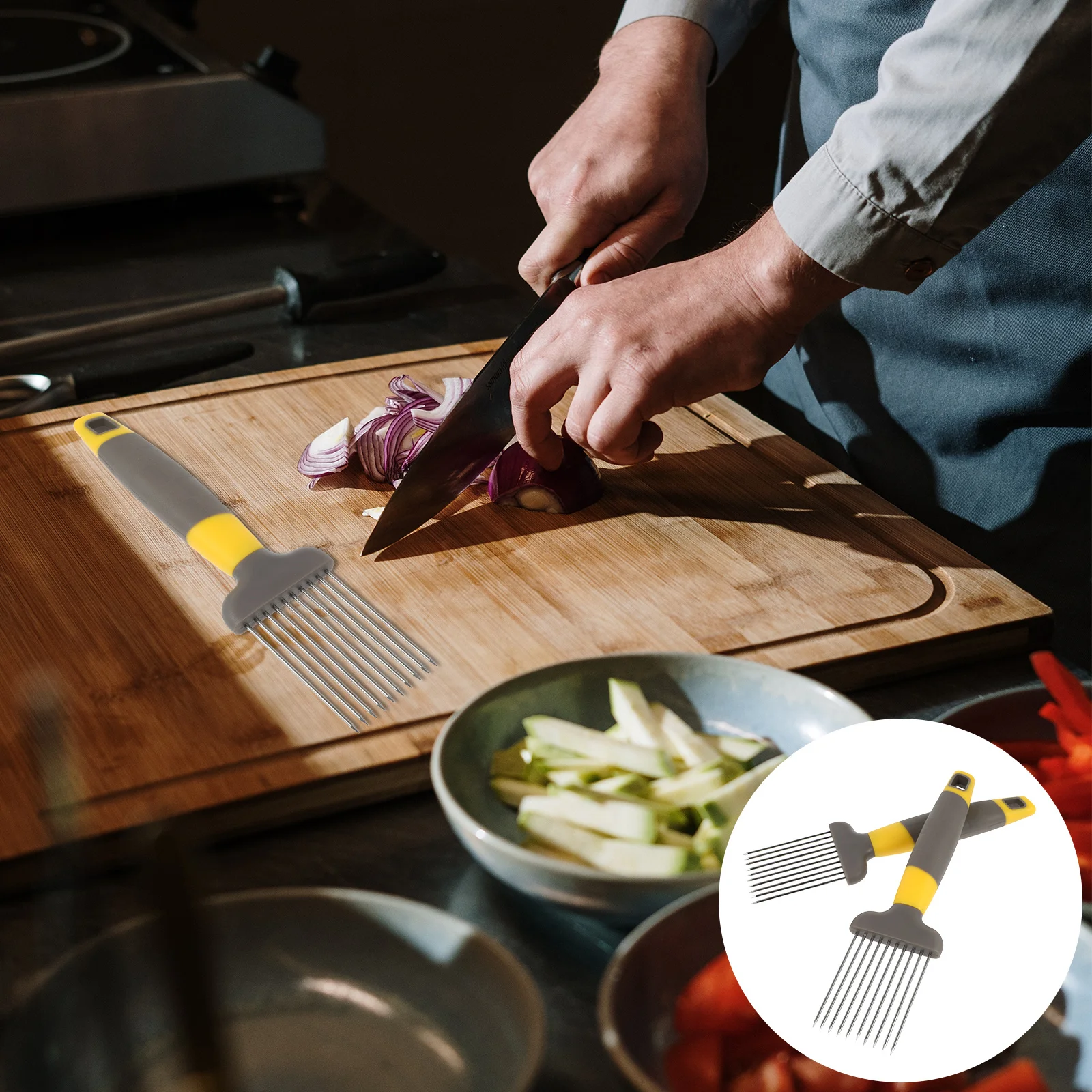 

2pcs Stainless Steel Onion Needles Vegetable Slicing Tool For Onion Tomato Potato Meat Kitchen Gadgets Utilities