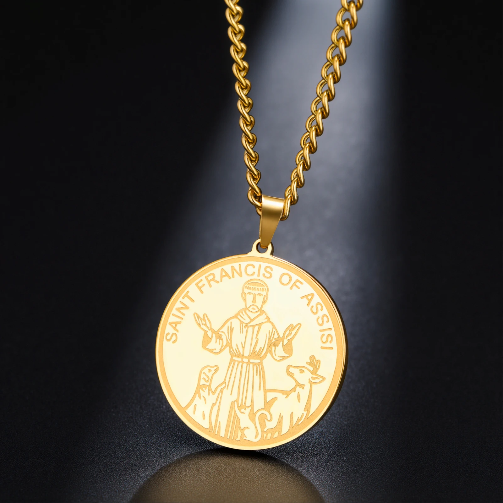 LIKGREAT سانت فرانسيس ميدالية قلادة للرجال النساء الكلب نعمة حماية الكاثوليكية القديس الدينية مجوهرات من صلب لا يصدأ هدايا #3