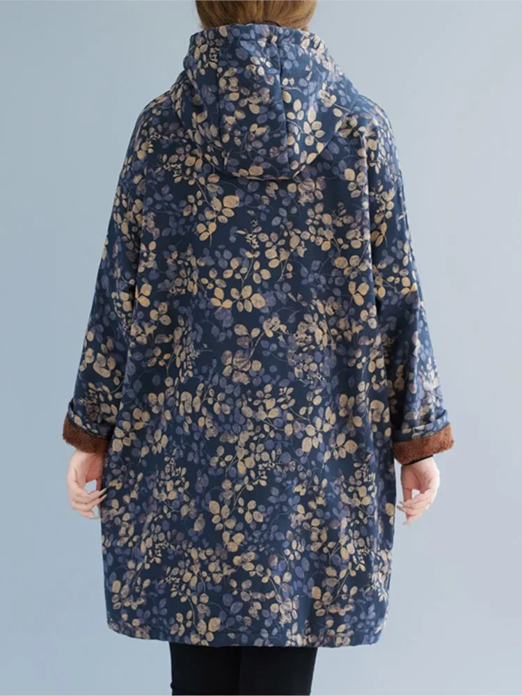 Oversized herfst winter pluche hooded sweatshirt dames bloem bloemenprint mode dames sweatshirts losse vrouw sweatshirt