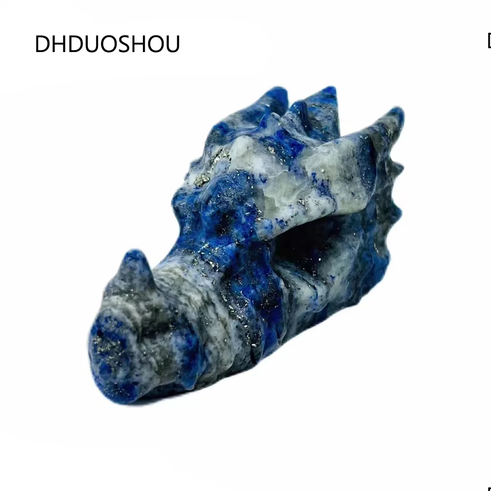 

Customized Natural Crystal Male Dragon Skulls Head Carving Sculpture Lapis Lazuli Lazurite For Collection Home Table Decor Gifts