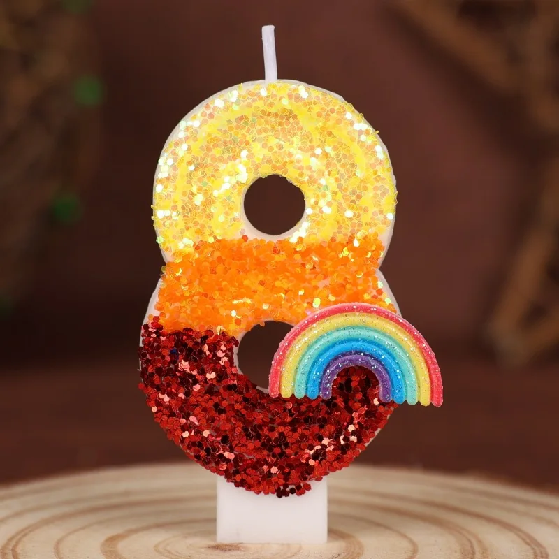 

Rainbow Children's Birthday Candles Number 0-9 Gradient Sparkles Creative Digital Candle for Boy Girl Party Cake Top Decoration
