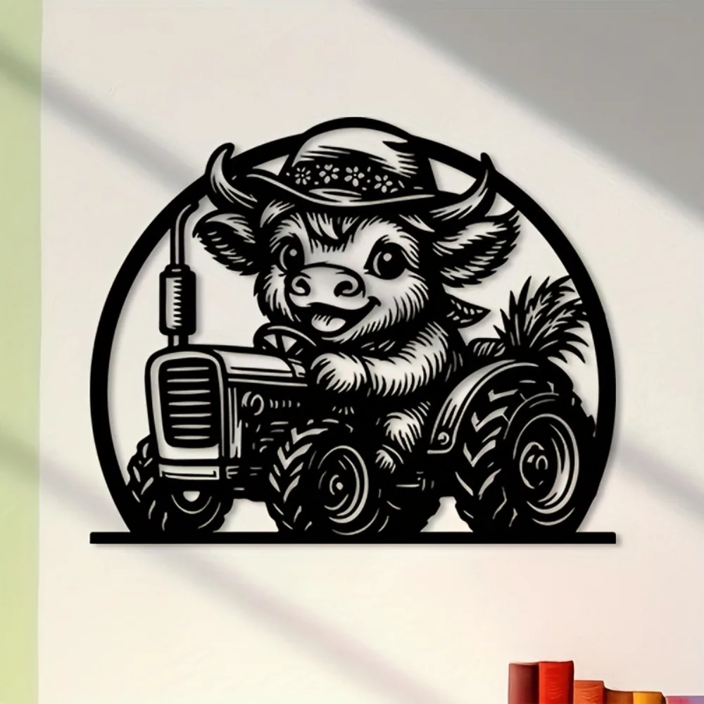CIFBUY Metal Wall Art Farmhouse Tractor Highland Cow Iron Hanging Decor Home Fence Decoration