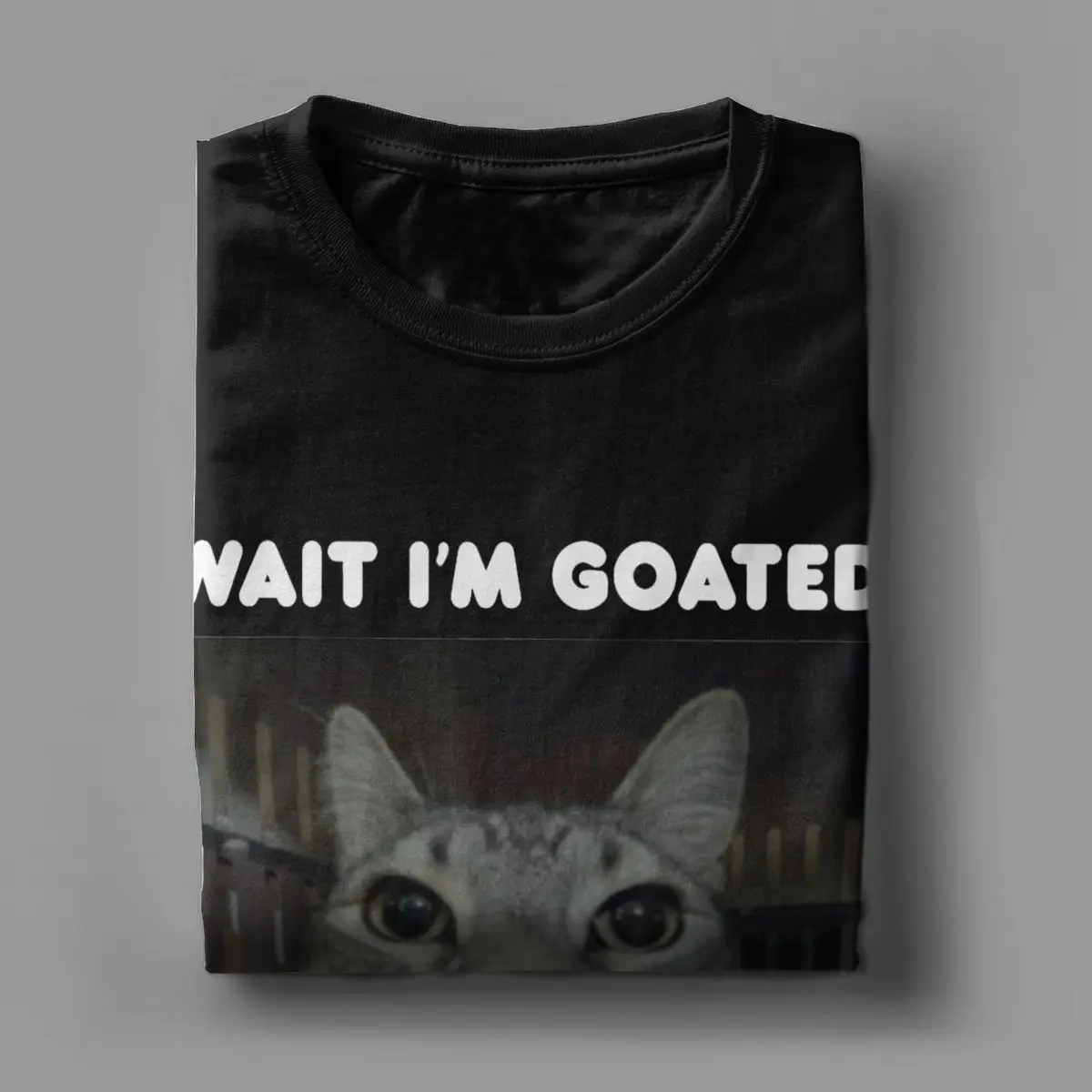 Men\'s Wait I\'m Goated Meme Cat T Shirts 100% Cotton Clothes Funny Short Sleeve Round Collar Tees New Arrival T-Shirt