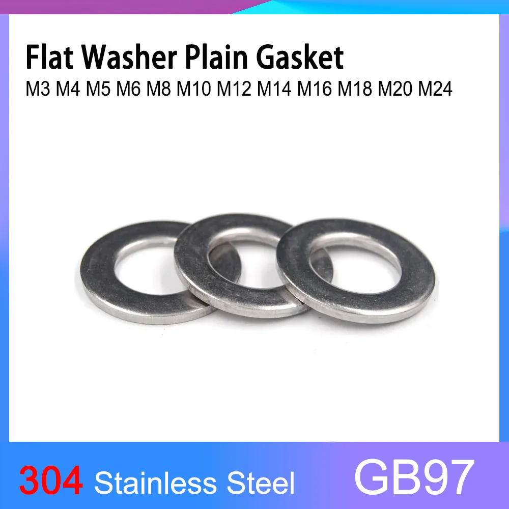 GB97 A2 304 Stainless Steel Flat Washer Plain Gasket M3 M4 M5 M6 M8 M10 M12 M14 M16 M18 M20 M24 M27