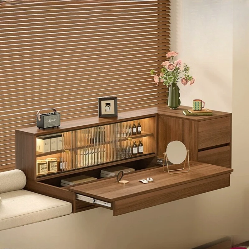 Solid wood bay window dresser retractable bay window desk storage cabinet integrated bay window cabinet tea cabinet