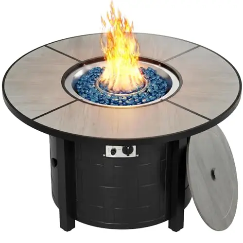 42-Inch Round Propane Fire Pit Table, 50,000 BTU, Gray