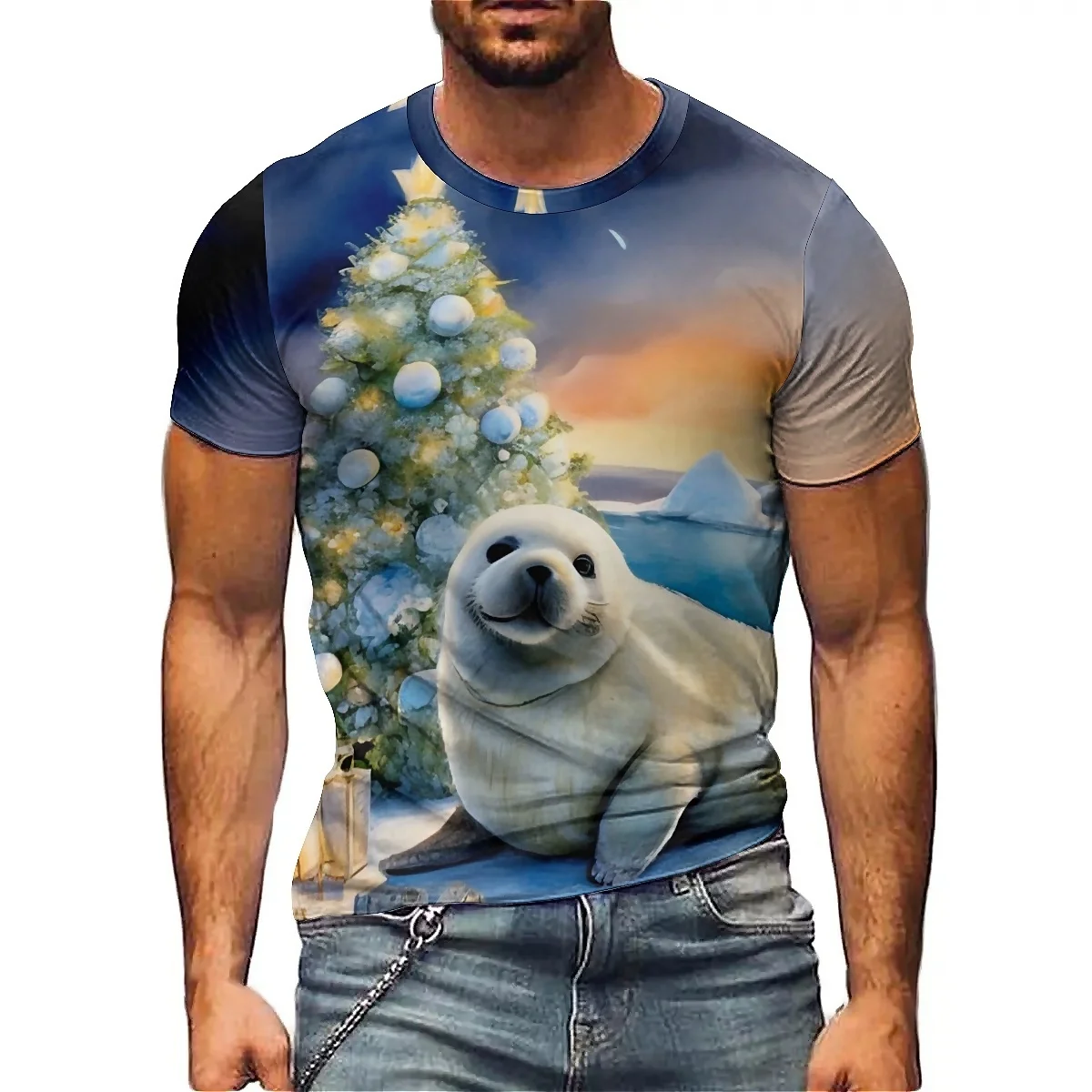 

Holiday Costume Retro Y2K Men's 3D Printed Short-Sleeve T-Shirt - Worker Crew Neck Top