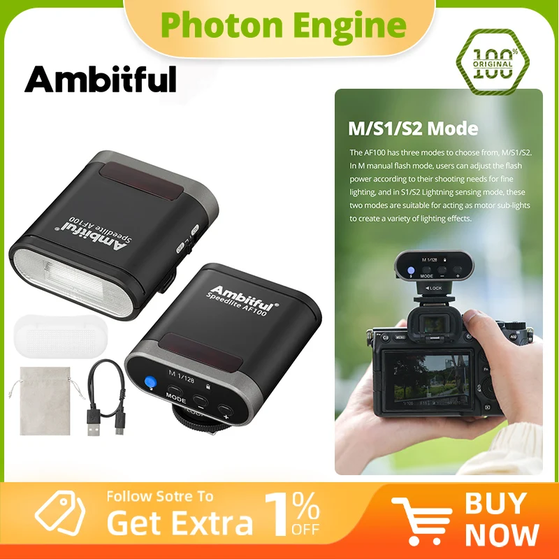 

Ambitful AF100 Mini GN12 5600k Камера Speedlite Карманная вспышка для камеры Speedlite Стандартное крепление для горячего башмака для Sony Canon Nikon