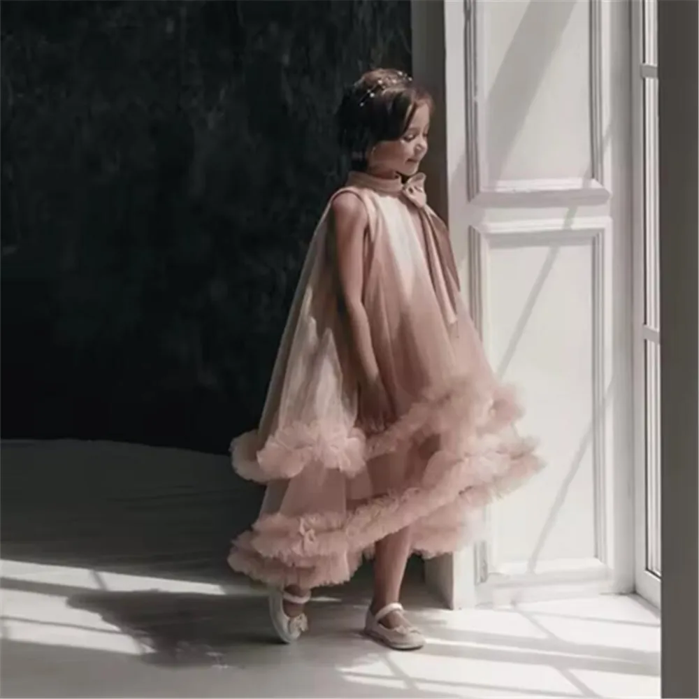 

Lovely Flower Girl Dress Wedding Cute Full Sleeve Bow Sash Satin Appliques Long Party Kids Birthday Gift First Communion Dress