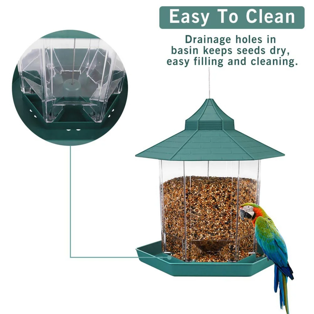 Waterproof Gazebo Hanging Wild Bird Feeder Pigeons Parrots Hangable Feeder  Large Capacity Pet Birds Feeding House For Garden Ya