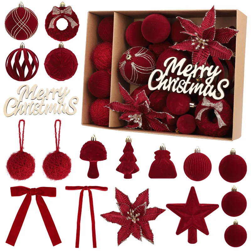 36pcs/box Christmas Tree Balls Red Star Bow Hanging Ornament Pendants Christmas Decorations For Home 2025 Natal Navidad New Year