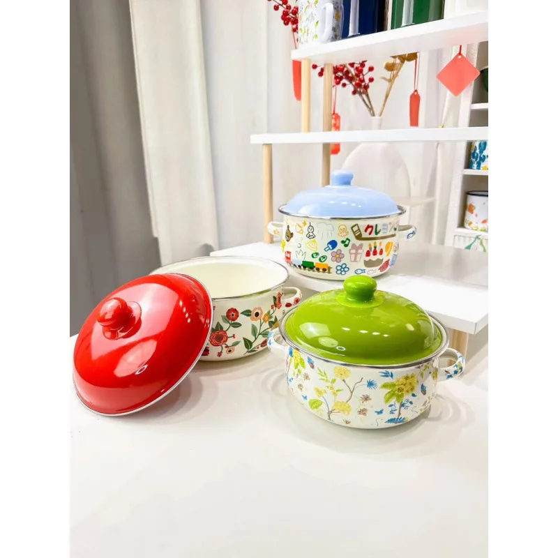 

Enamel Thickened with Lid Saucepan Household Kitchen Cookware Cooking Soup Baby Supplement Stew Enamel Saucepan