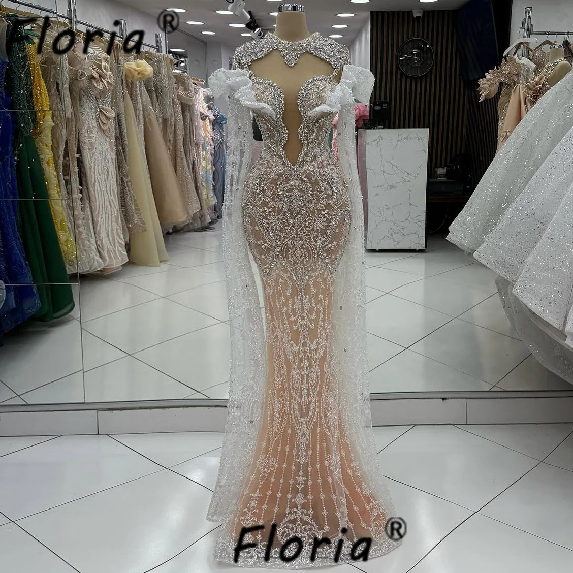 

Элегантные вечерние платья русалки с кристаллами и бисером 2025, кружевное платье для выпускного вечера с длинными рукавами по индивидуальному заказу, свадебное платье для гостей, Robe de soiree