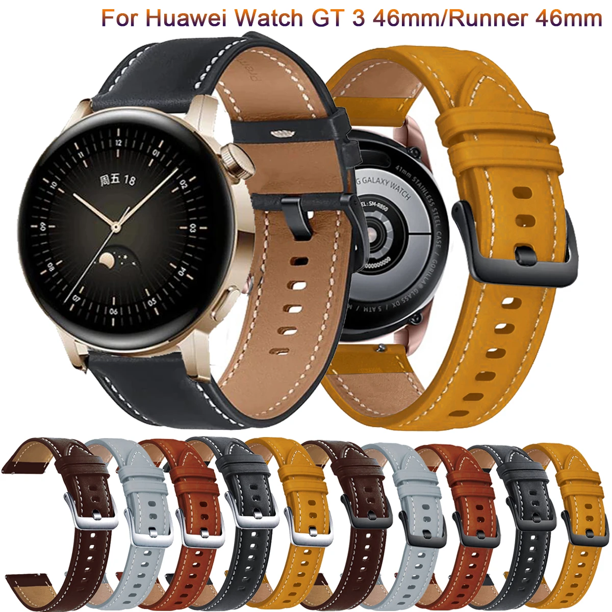 

22mm Leather Strap Watchband Wristband For Huawei Watch GT3 GT2 46mm /GT 2Pro /Runner 46mm Wriststrap Quick Releas Bracelet New