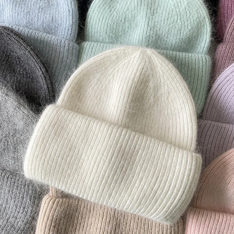 

New Angora Rabbit hair Winter Hat For Women Knitted Beanies Hat Bonnet Female Soft Warm travel Skullies Beanies