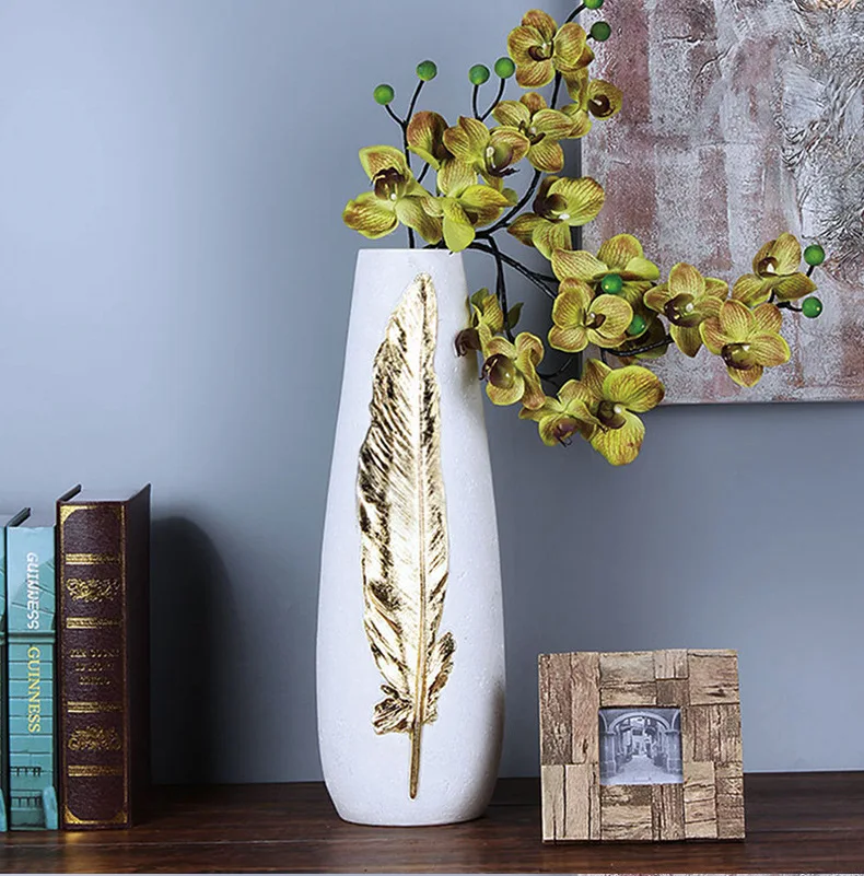 

Modern Home Decor Gold-plated Feather Vase Desk Decoration Artificial Flowers Decorative Flower Arrangement Ornaments Vases