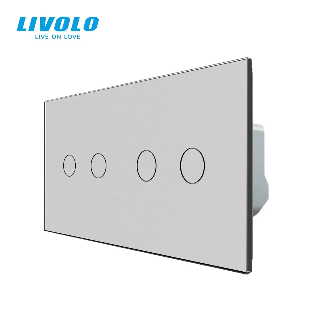 

Выключатель Livolo EU Standard Double Touch, 4-клавишный, 1-позиционный, с панелью из закаленного стекла, 220-250В, 10А, настенный, люкс-класс