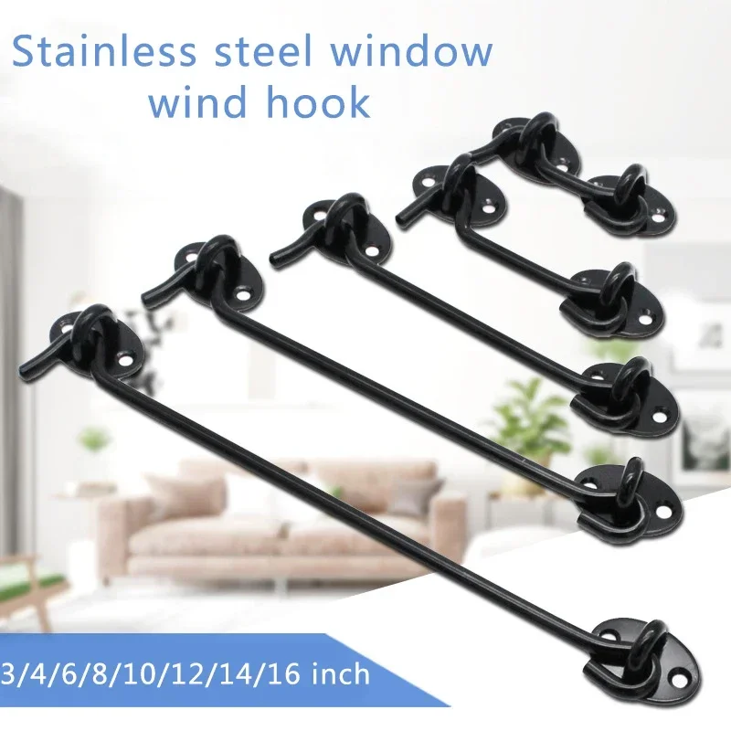 Black Stainless Steel Window Lock With Safety Switch Cabin Window Hook Door Eye Latch Silent Catch Holder with Screws