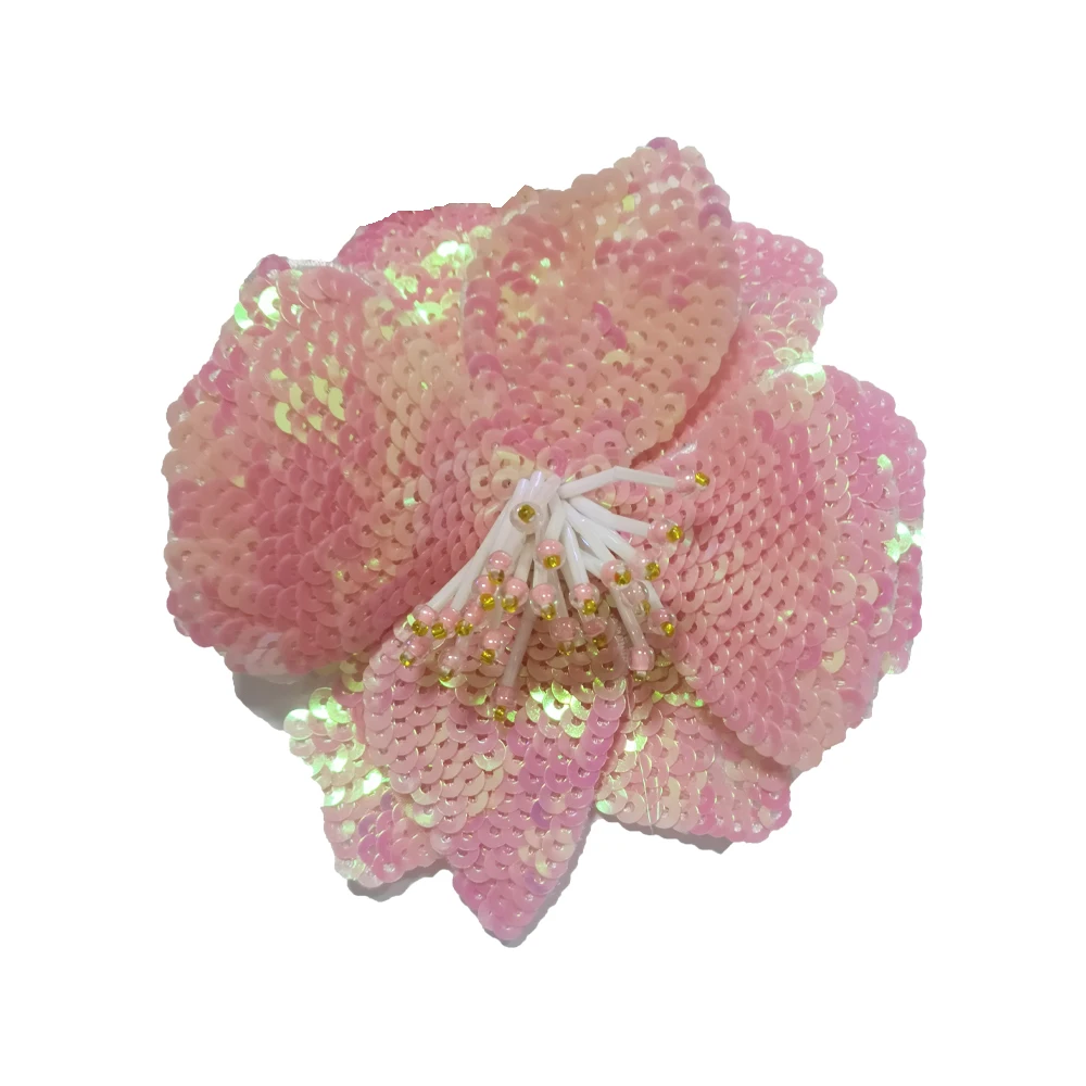 1 Piece 11x11cm, Sequins Flower Sew on Patch, DIY Applique, Clothes Decoration,  Blue, Pink, Green, 9Colours Available Glue-free