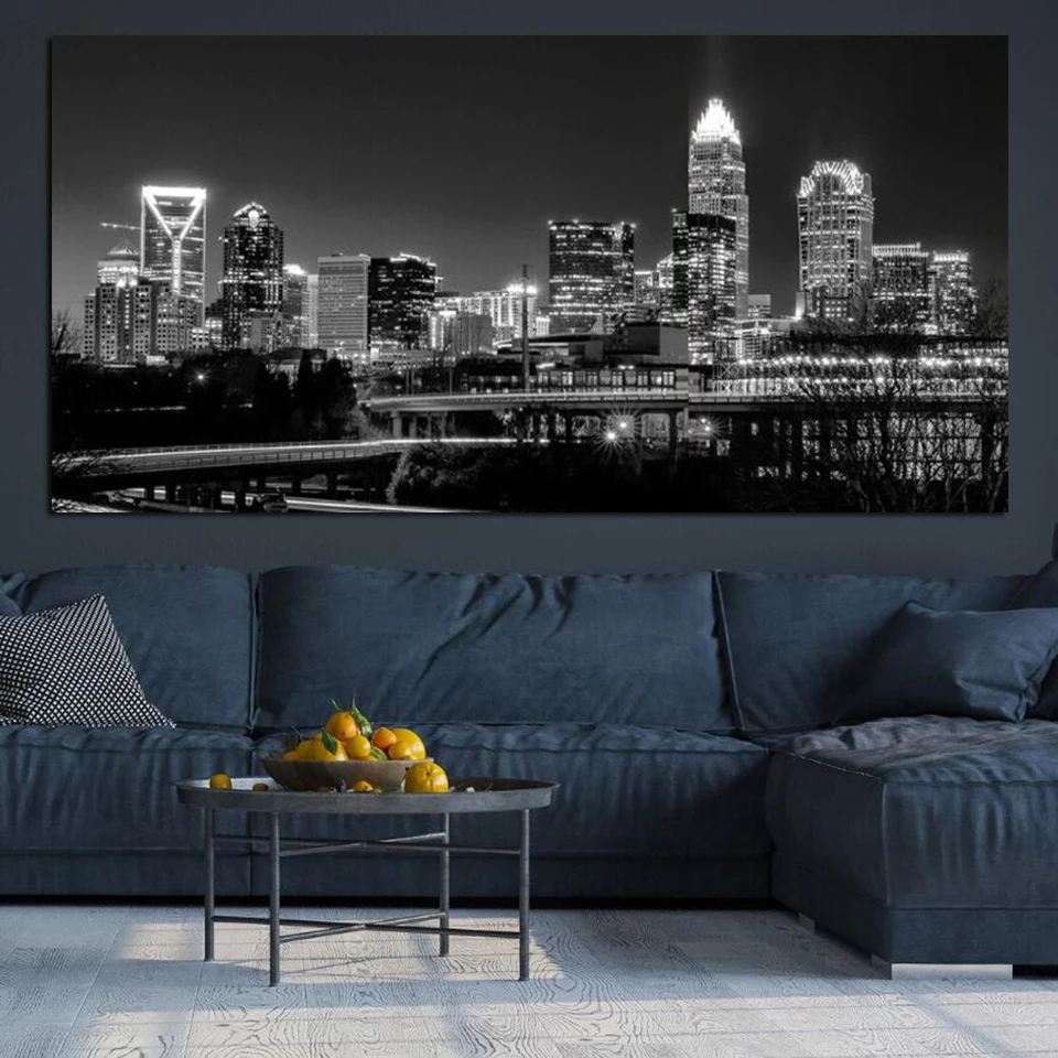 

Black and White Charlotte Night View Diamond Painting DIY Mosaic City Skyline Jewelry Cross Stitch Kits Home Decor Full Drill