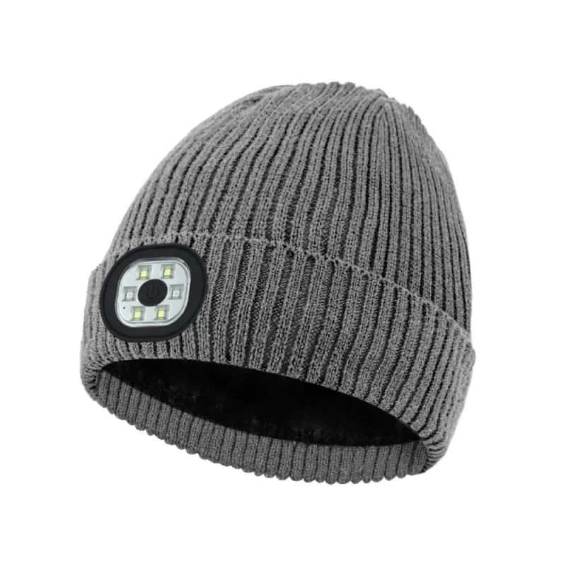 Rechargeable Fleece-Lined Warm Knitted Hat with Detachable LED Lights - Six-Lamp Removable And Washable Lighting Cap