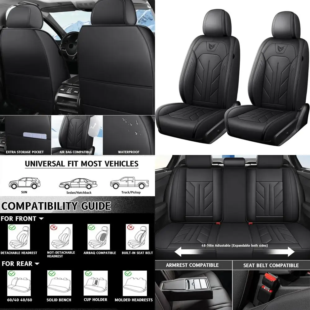 

Роскошные водонепроницаемые кожаные чехлы на передние автомобильные сиденья — универсальные, подходят для внедорожников, грузовиков и автомобилей (черные)