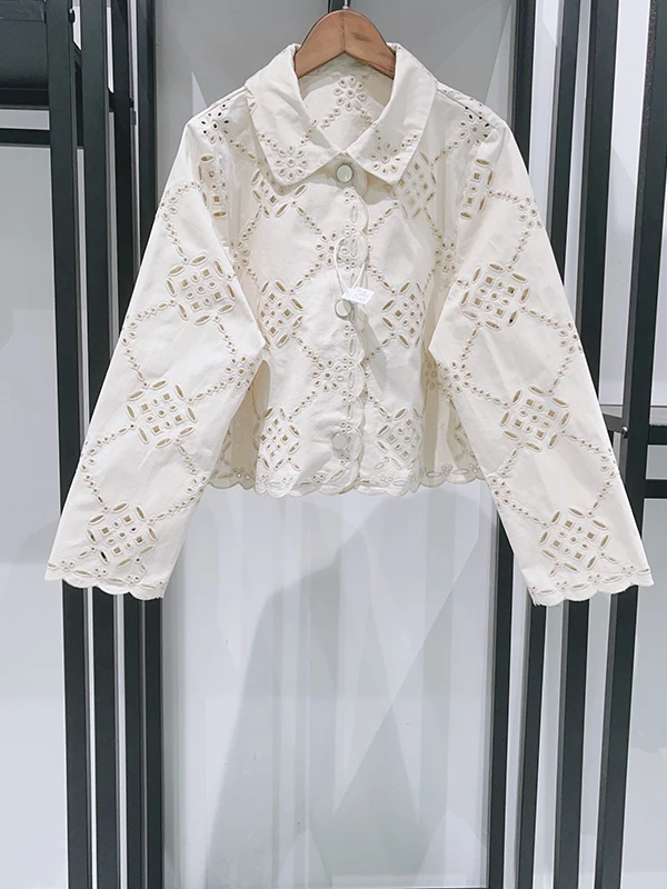 

Laser Hollow out Doll Collar Top Shorts Nine-Piece Pants Set Early Autumn Casual Style Women's Fashion Set 2025