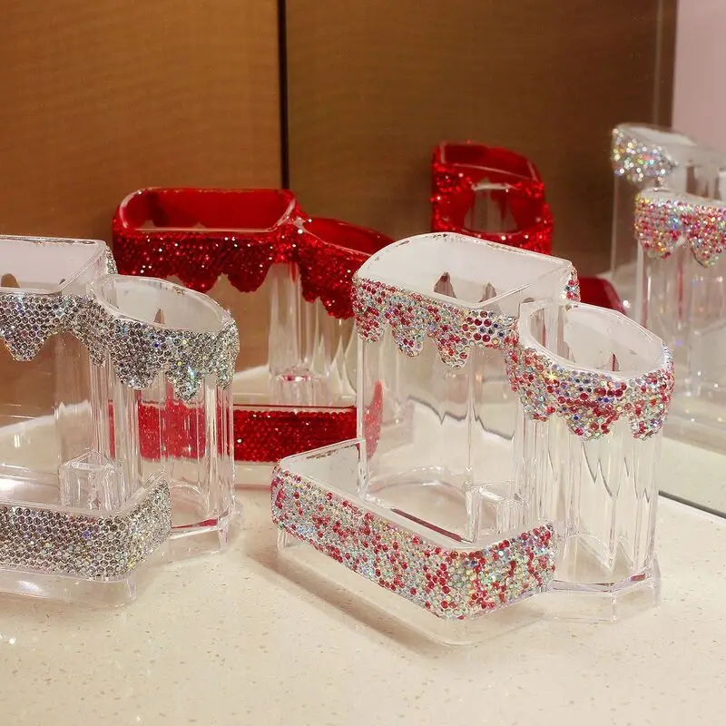 Luxurious Diamond-embellished Transparent Acrylic Makeup Organizer With High Aesthetic Value, Lipstick Cosmetics Storage Box,