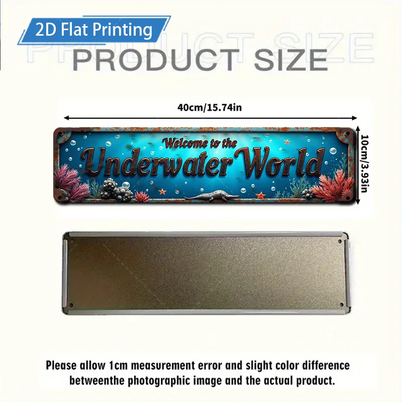 1 قطعة علامة معدنية، 4 × 16 بوصة "علامة معدنية لعالم المياه الريفية تحت الماء - ديكور موضوع المحيط للمنزل والحديقة" #2