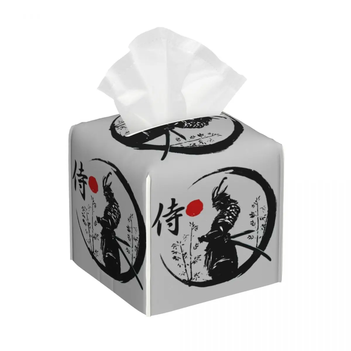 Custom Japanese Samurai Warrior Tissue Box Cover PU Leather Square Katana Bushido Facial Tissues Holder for Home