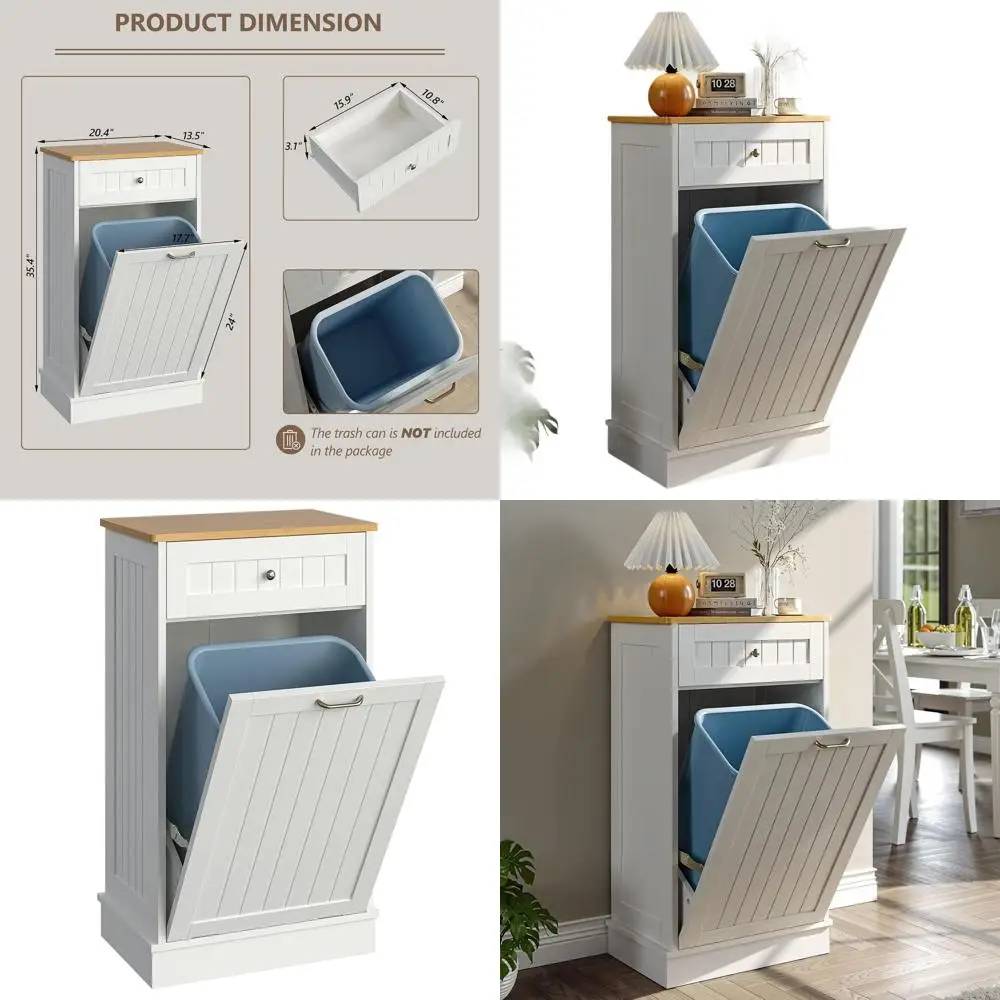 

Kitchen Island Trash Can Holder - White, No Garbage Bin or Laundry Hamper Included