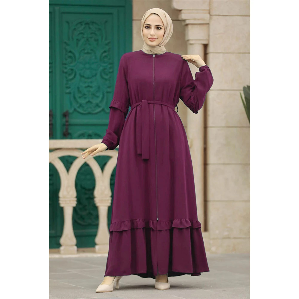 Open Front Zipper Abayas Muslim Women Dubai Saudi Long Maxi Dresses Turkey Arabic Islamic Ramadan Kaftan Robe Jalabiya Vestidos