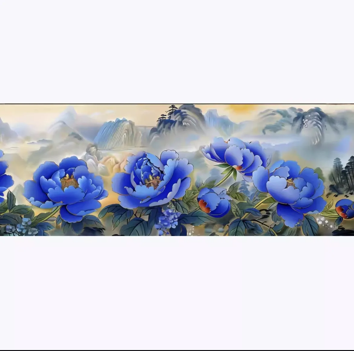 9ct 300x100cm Blue Flowers Embroidery DIY Chinese Style Printed Kits Cross Stitch Needlework Set Home Decor Crafts