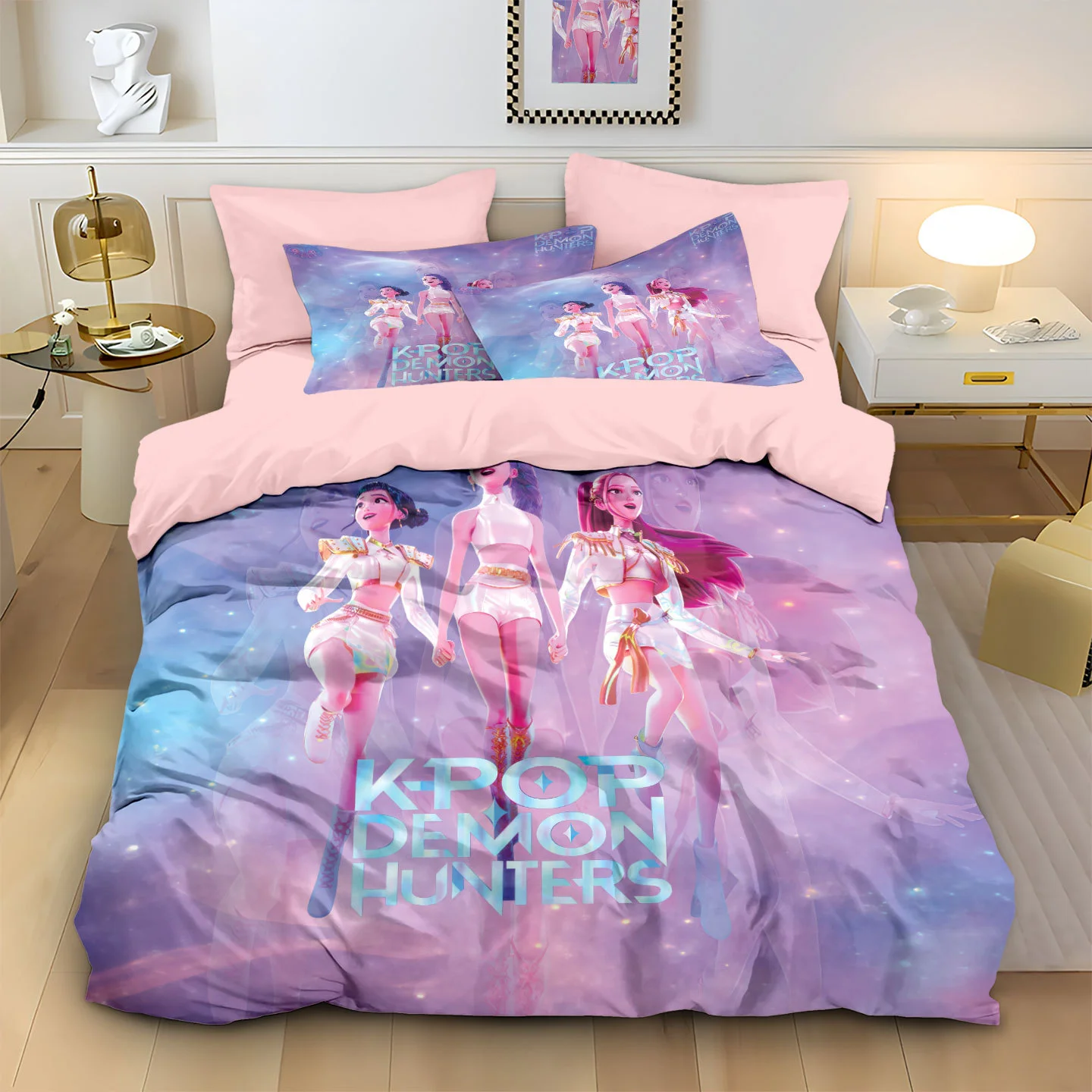 Parure de lit Anime Demon Hunters Zoey Mira, housse de couette, cadeau pour fille, pour enfants, adolescents, adultes, simple, Double, King Size