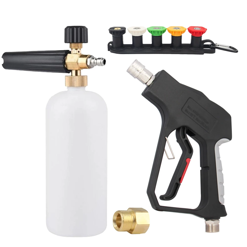 

Пистолет для мойки высокого давления 4350PSI, 1/4 Quick Connect Foam Cannon — M22-14/15 Thread Connect для домашней и коммерческой уборки