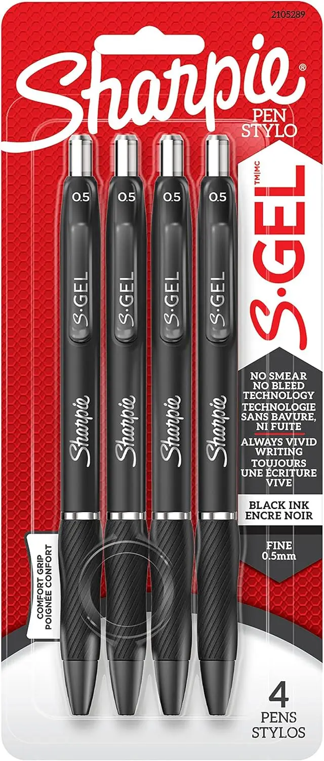 

Gel Pens Fine Point 0.5mm Black Ink, No Smear No Bleed, 4 Count