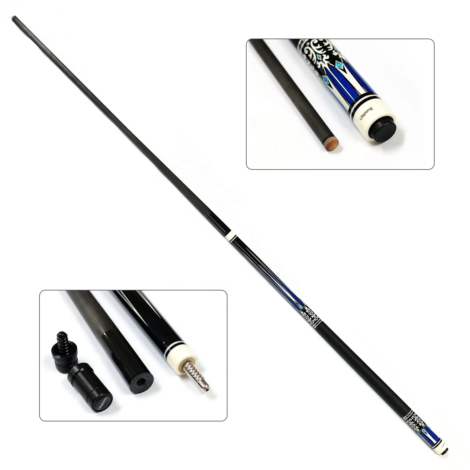 

Wholesale Price Premium Billiard 1/2 Carbon Shaft Maple Wood Butt Pool Cue 58" Length with PU Leather Grip and Protector