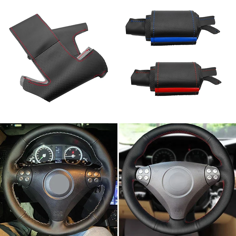 Car Hand-stitching Steering Wheel Cover Trim Accessories For Mercedes Benz C-Class W203 SLK-Class R171 2004 2005 2006 2007 2008