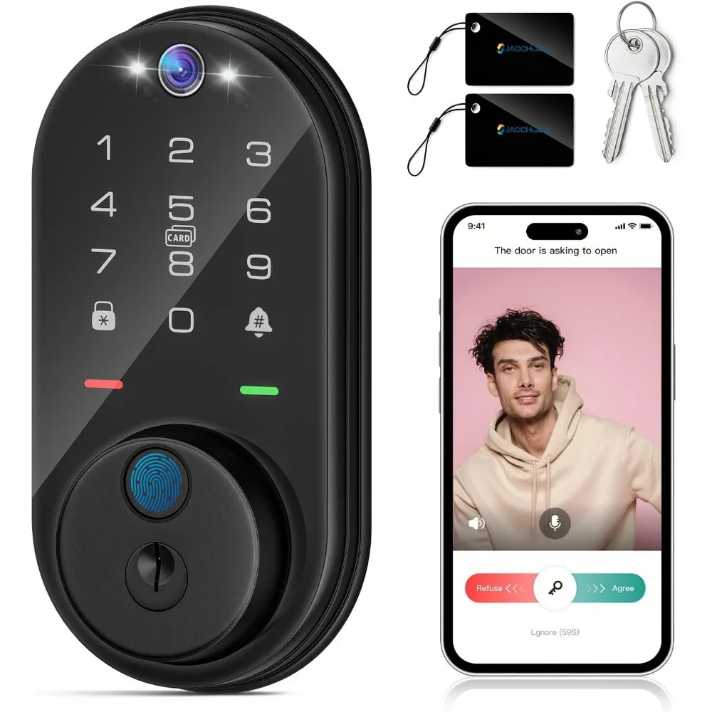 Fingerprint Smart Lock with Camera, Keyless Entry Door Lock for Front Door, Video Smart Deadbolt with Doorbell, Built-in 2.4GHz