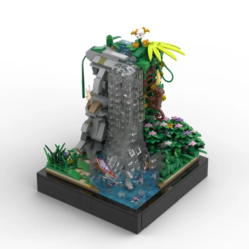 Moc Bausteine Modulare Inseln Angeln Party In Der Nähe Der Wasserfall Technologie Blöcke Weihnachten DIY Spielzeug Bau Geschenke