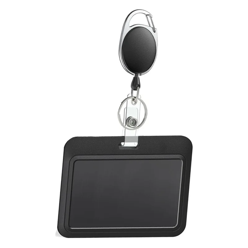 Horizontal ID Card Holder With Oval Retractable Badge Reel Set, Portable Work Badge Credential Protective Case