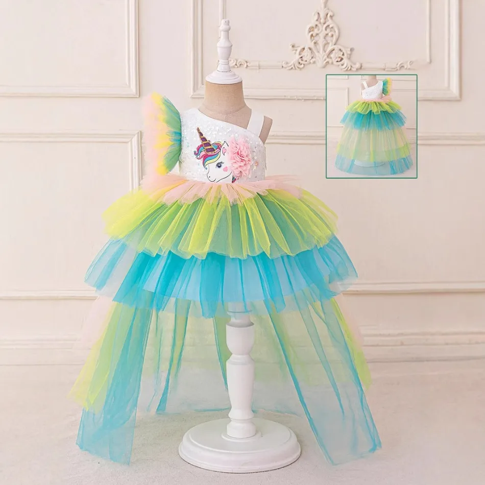 Rainbow Unicorn Baby Party Girls Dress Sequin Unicorns Birthday Princess Dress Wedding Bridesmaid Baptism Kids Clothing ASQ03 view 2